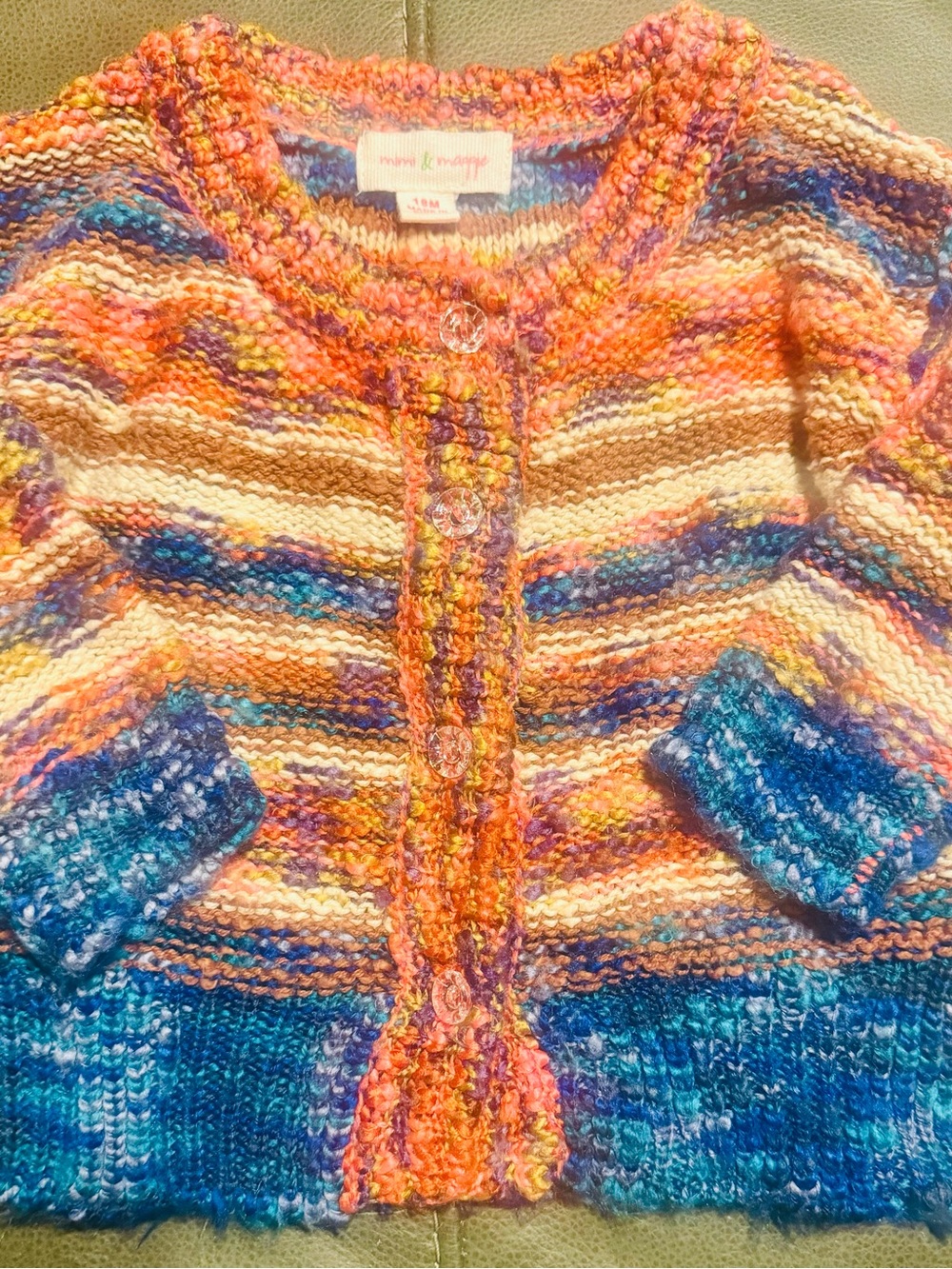 Mimi & Maggie Multicolor Striped Knit Cardigan - Blue, Orange, Cream, Pink, 18M